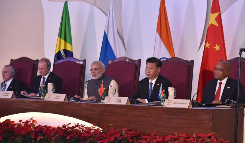 The Prime Minister, Shri Narendra Modi addressing the BRICS Leaders’ meeting..